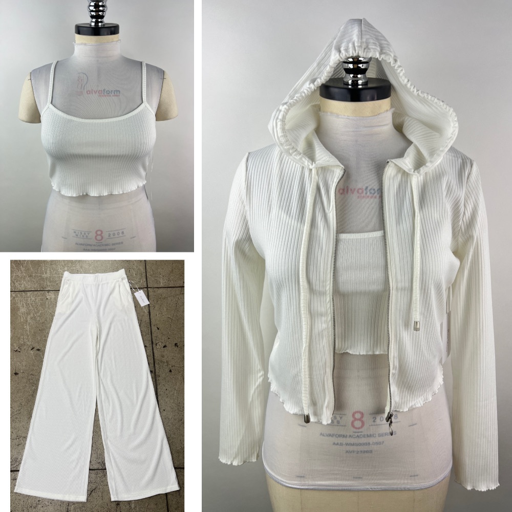 💚 3305. 3 Piece Ribbed Hoodie/Crop Tank Pant Set
